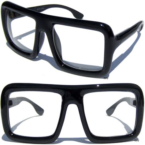 Big Oversize Polished Black Square Bold Thick Frame Hipster Clear Lens Glasses Ebay