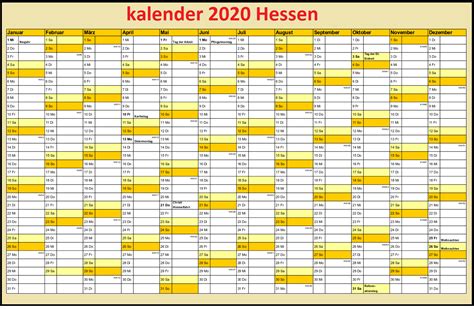 Nachstehend finden den kalender 2021 mit allen gesetzlichen feiertagen und festtagen zum download. 2020 Druckbare Jahreskalender Hessen [PDF, Excel, Word ...