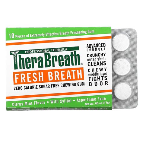 Therabreath Fresh Breath Chewing Gum Sugar Free Citrus Mint 6 Pack