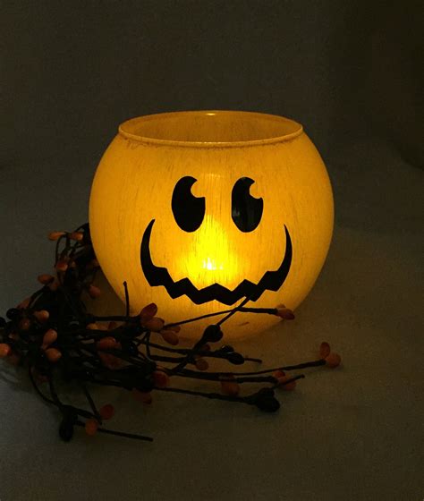 Hand Painted Pumpkin Glass Candle Holder Pumpkin Glass Bowl
