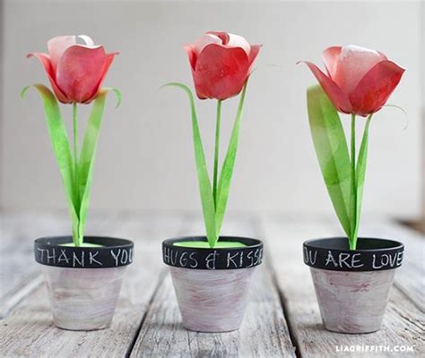 Paper Tulips With A Watercolor Print Paper Flowers Diy