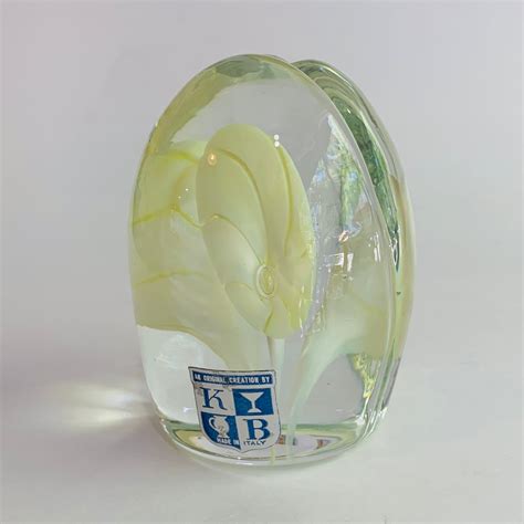 Vintage Kb Glass Paperweight Made In Italy Yellow Flowers Etsy