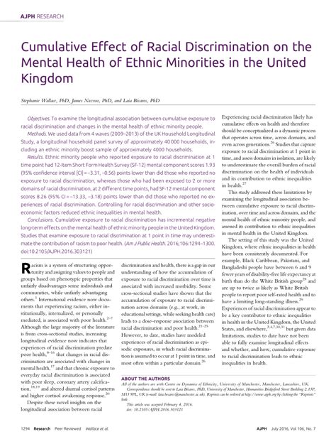 pdf cumulative effect of racial discrimination on the mental health of ethnic minorities in