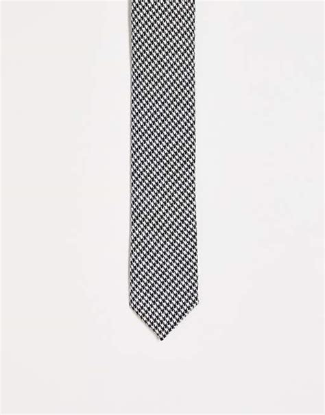 Asos Design Skinny Tie In Black And White Hounds Tooth Asos