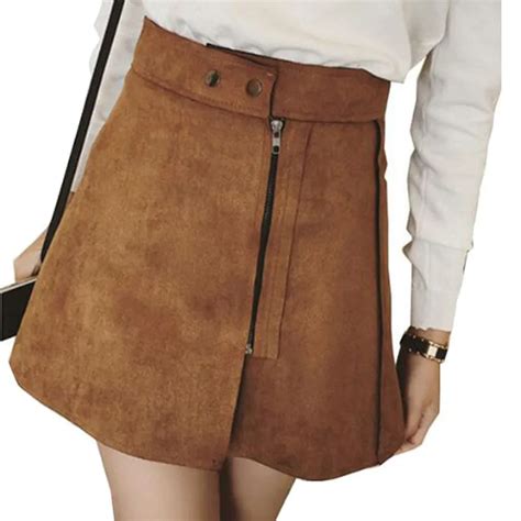 new fashion suede skirts women nice autumn and winter high waist a word skirt oblique zipper