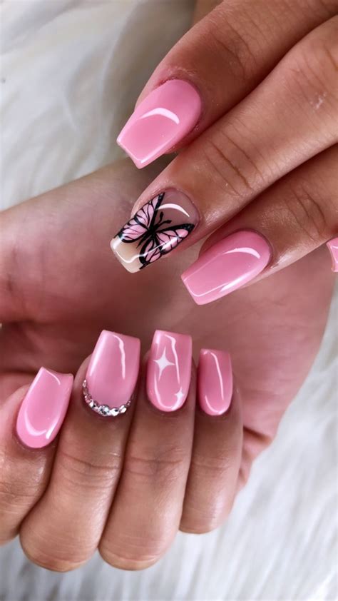 Cute Short Pink Butterfly Nails 21 Sweet Coffin Nails Will Fall In