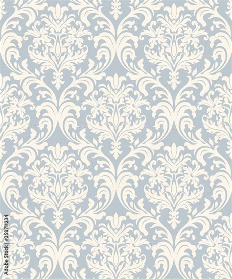 Seamless Damask Pattern In Blue And Beige Seamless Victorian Wallpaper