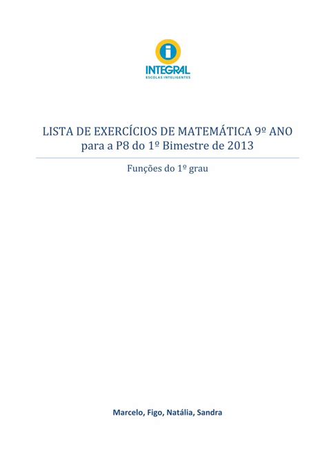 PDF LISTA DE EXERCÍCIOS DE MATEMÁTICA º ANO para a PDF fileLISTA DE EXERCÍCIOS DE