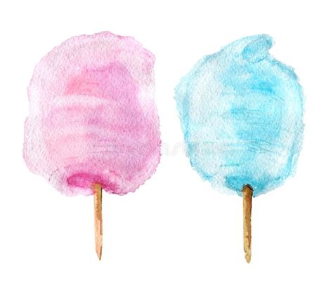 Pink And Blue Cotton Candy On Stick Isolated Watercolor Stock