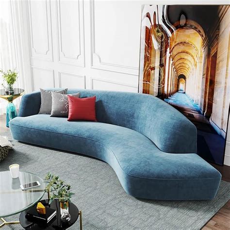 Curved Shape The Beautiful Curve Makes This Blue Cotton Linen Sofa A
