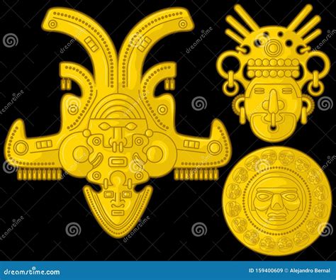 Ancient Colombia Musica Culture Golden Figures Stock Illustration
