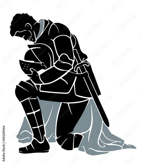 Knight Kneeling Medieval Armor Silhouette Stock Vector Adobe Stock