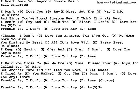 Country Musici Dont Love You Anymore Connie Smith Lyrics And Chords