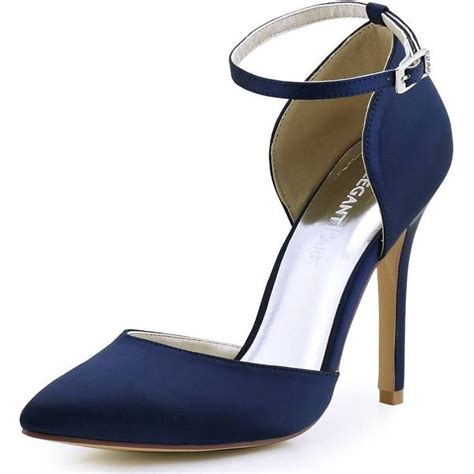 Navy Satin Wedding Shoes Heels High Heels For Prom Ankle Strap High