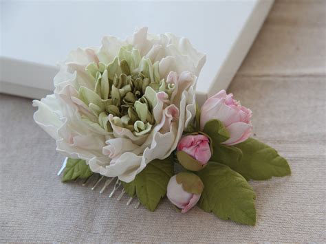 Flower Hair Comb Light Pink Peonies Hair Comb Floral Hair Etsy