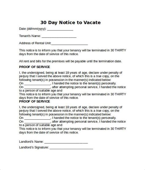 A notice to vacate form is a document written and presented to the landlord or a property manager containing the tenant's intention to terminate the lease . 60 Day Notice To Vacate Template | Being a landlord, 30 ...