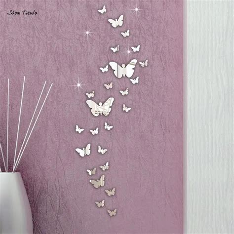 Ishowtienda 30pcs Butterfly Combination 3d Mirror Wall Stickers Home
