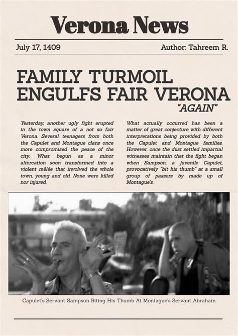 Romeo And Juliet Newspaper Activity By Tahreem Rana Flipsnack