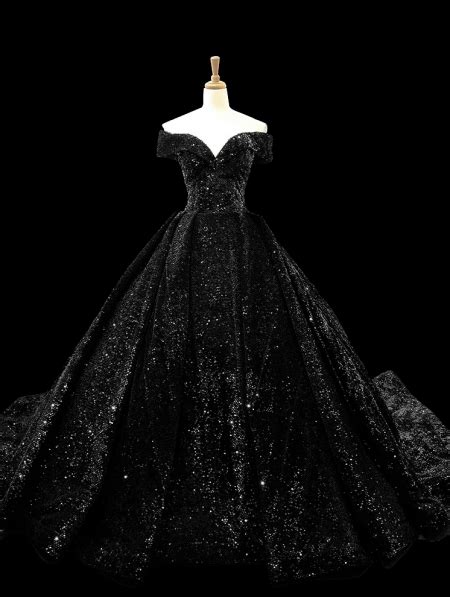 Black Gothic Shining Princess Ball Gown Wedding Dress Uk