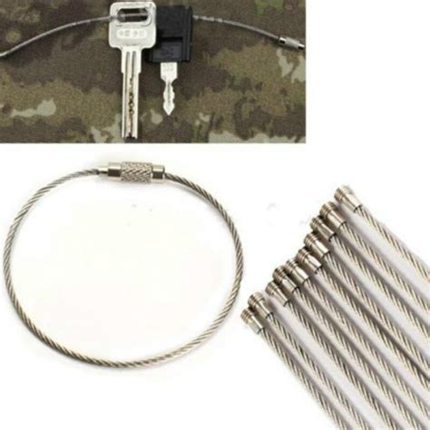 10pcs Multifunctional Screw Locking Stainless Steel Wire Rope Keychain