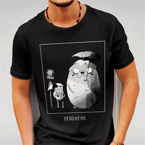 Adventure Time Vs Totoro Tshirt Black Etsy