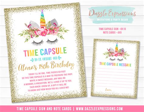 Printable 1st Birthday Time Capsule Sign And Note Cards