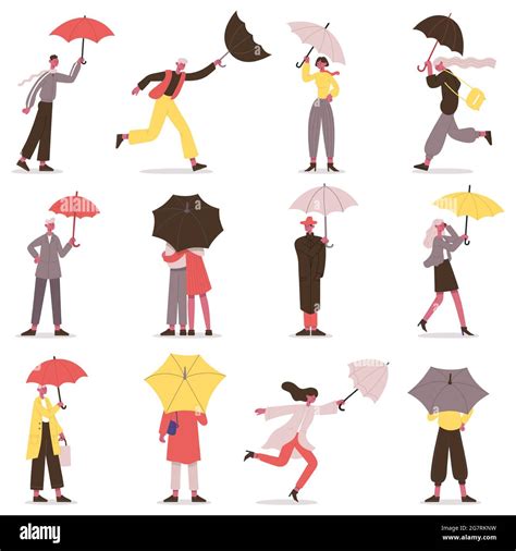 Couple Umbrella Rain Wind Stock Vector Images Alamy
