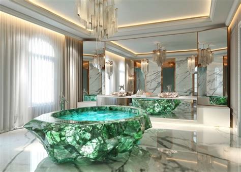 The color is usually considered as due to trace amounts of titanium, iron, or manganese, in the massive material. The bathtub that costs $1 million