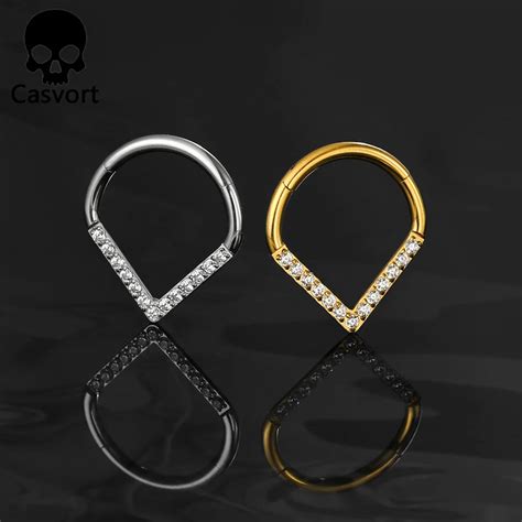Casvort 1pcs Stainless Steel Waterdrop Septum Rings Clickers Zircon Nose Ring Tragus Clip Women