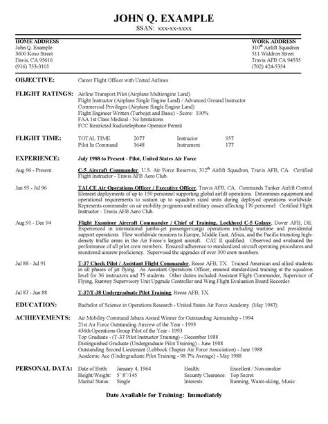 Airline Pilot Resume Template