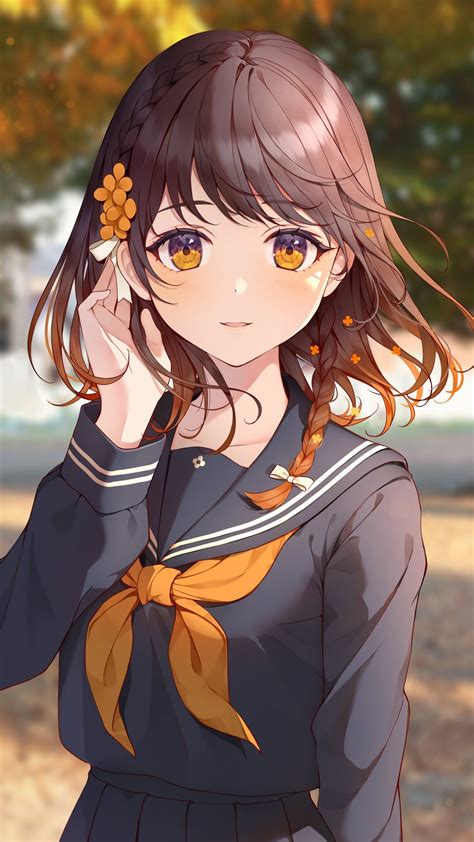 Schoolgirl Brunette Anime Anime Girls School Uniform Yellow Eyes