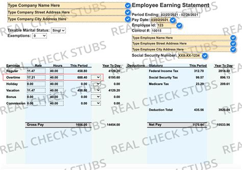 Paystub Generator With Overtime Real Check Stubs