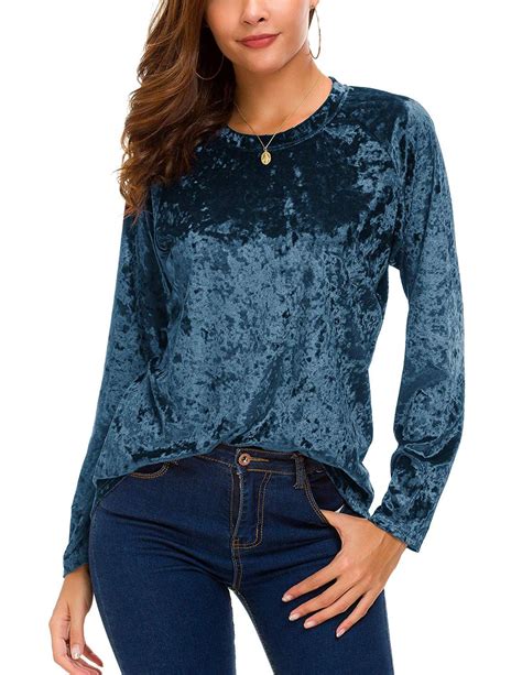 Womens Vintage Velvet T Shirt Casual Long Sleeve Top Fashion Clothes