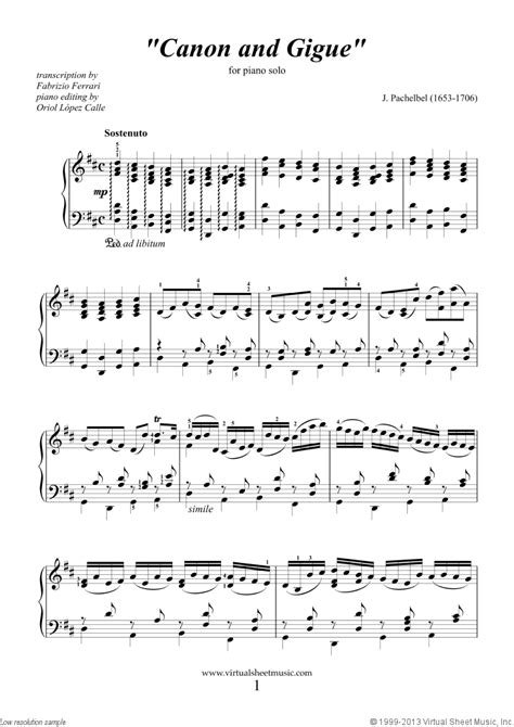 There is some background at wikipedia. Pachelbel - Canon in D sheet music for piano solo ...