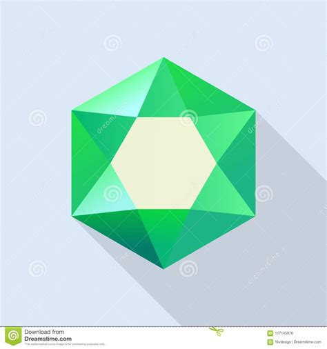 Shiny Emerald Icon Flat Style Stock Vector Illustration Of Bright