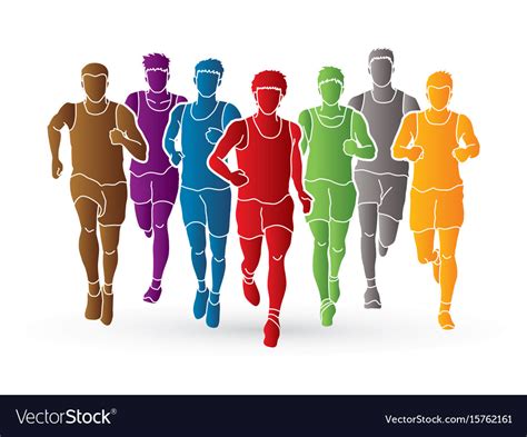 Marathon Runners Group People Running Men Run Vector Image