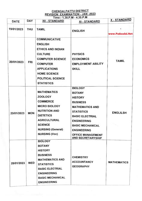10th 11th 12th Revision Time Table 2023 Chengalpattu District1