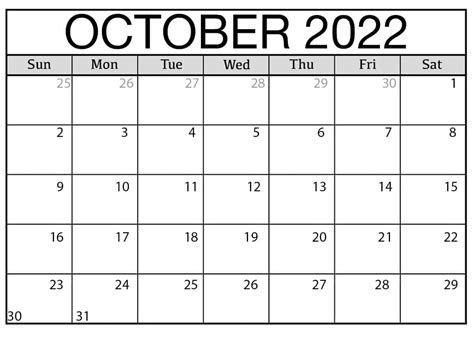 Printable October 2022 Calendar Download  Png Pdf And Word