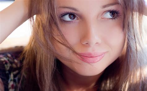 women model face blonde brown eyes smiling wallpaper resolution 1920x1200 id 606568