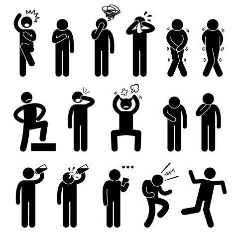 Human Action Poses Postures Stick Figure Pictogram Icons 349495 Vector