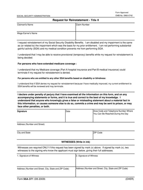 Request To Reinstate Benefits Ssa 371 Fill Out And Sign Online Dochub
