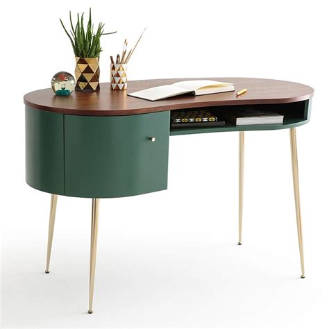 American mid century modern curving desk with bank of drawers on one side and bookcase shelving on the other side. Luxury Mid Century Modern Green Curved Office Desk ...