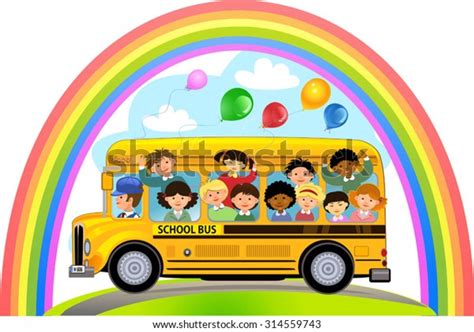 Cartoon School Kids Riding School Bus Stock Vector Royalty Free