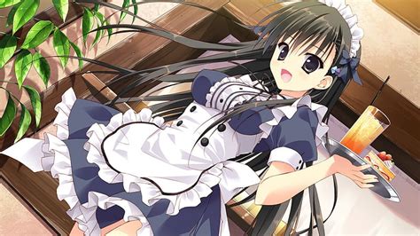 Heres Ur Order Pretty Dress Cg Adorable Sweet Nice Waitress Anime Drink Hd Wallpaper