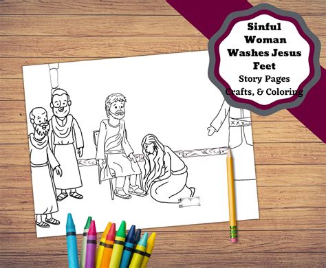 Printable Sinful Woman Washes Jesus Feet Craft Coloring Etsy