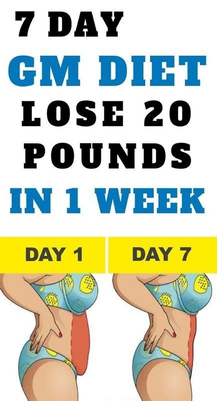 7 Day Gm Diet Plan To Lose 20 Pounds Of Fat In 1 Week