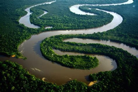 Aerial View Of The Amazon River With Its Winding And Murky Waters