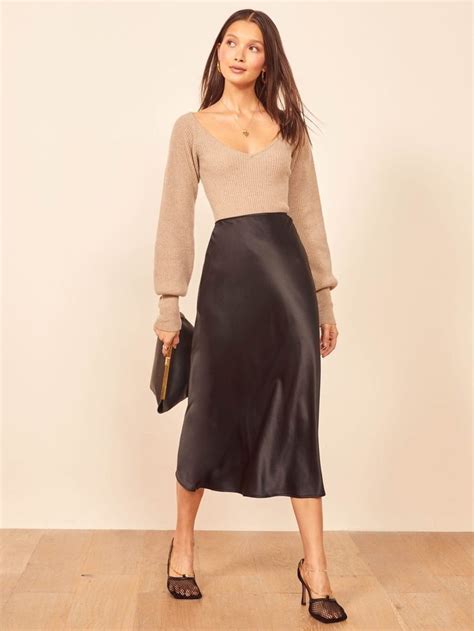 Satin Skirt Silk Skirt Outfits Midi Trends Silk Slip Skirt Basic Black
