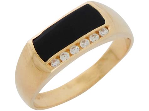 Mens Ring 10k Gold Classic Design Onyx And Genuine Diamonds Accented
