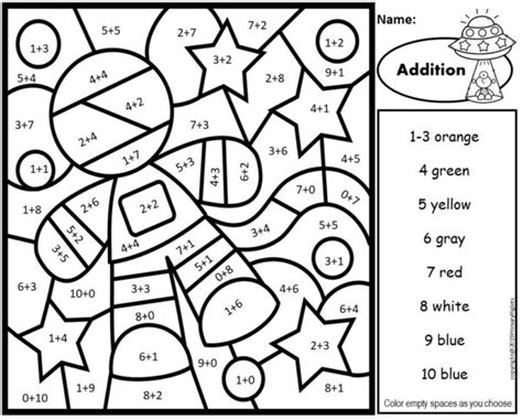 Addition Color By Number Addition Sums To 10 Space Theme Made By